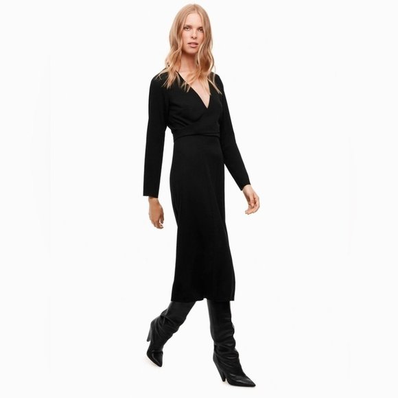 Aritzia Dresses & Skirts - Aritzia Wilfred Aubagne Black Midi Dress Adjustable  Wrap